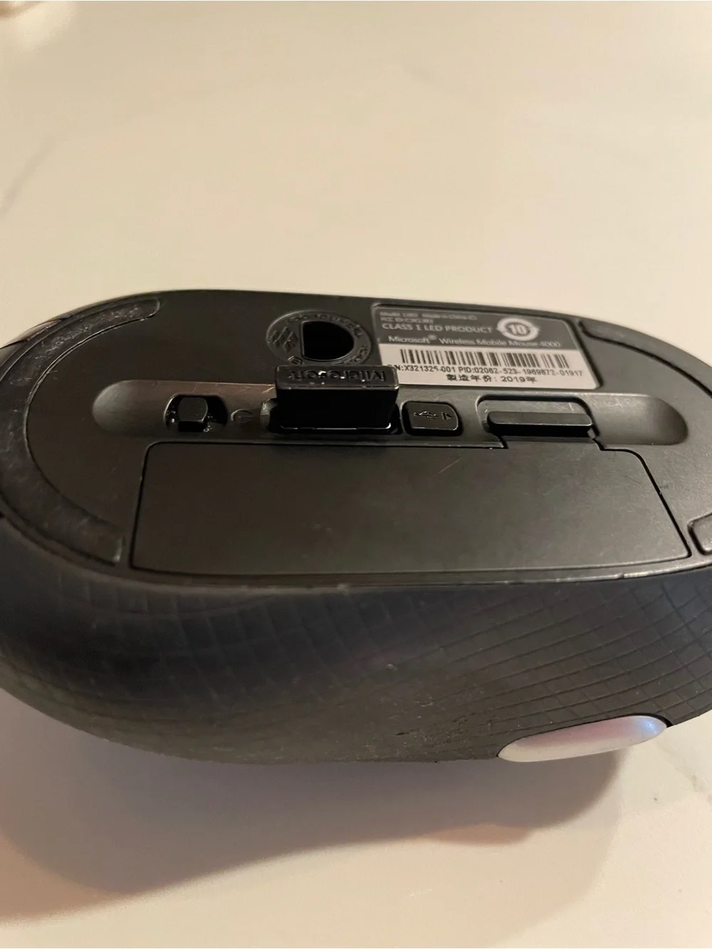 Microsoft Black Wireless Mouse with Green Indicator Light
